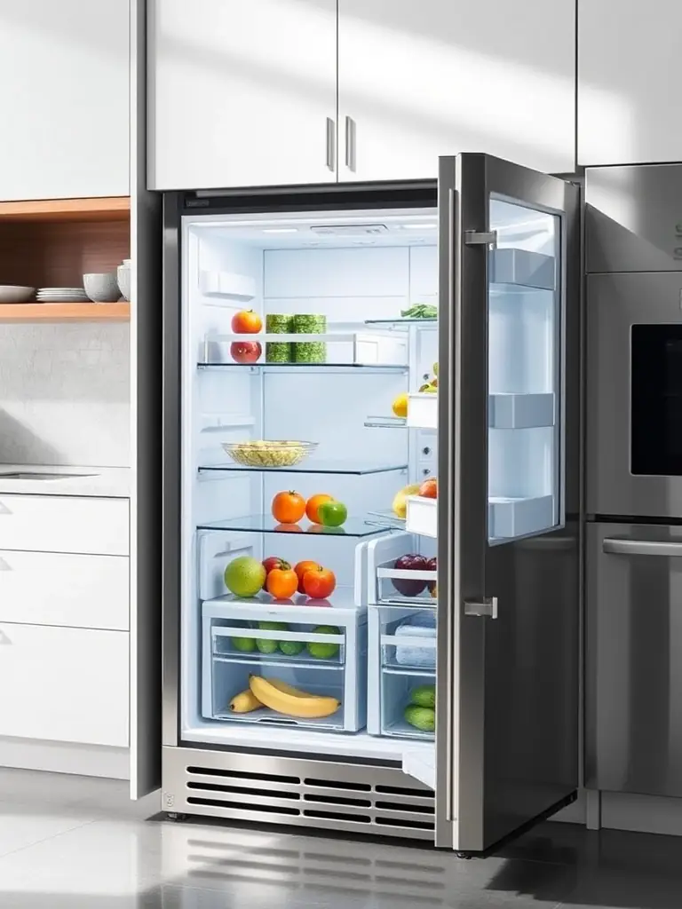 A Sub-Zero refrigerator with its door open, showcasing its pristine interior and highlighting the importance of professional repair services.